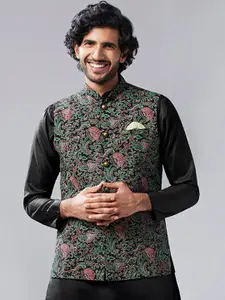 KISAH Men Kantha Printed Regular Fit Nehru Jacket