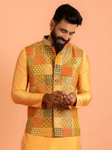 KISAH Men Printed Zari  Regular Fit Nehru Jacket