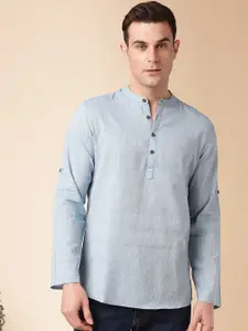 Anouk Blue Striped Mandarin Collar Long Sleeves Cotton Straight Kurta