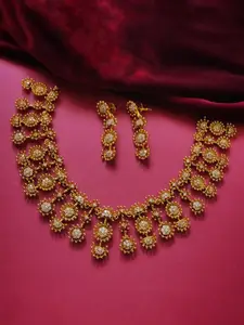 Pihtara Jewels Gold-Plated American Diamond-Studded Necklace And Earrings