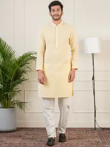 TheEthnic.Co Embroidered Regular Sequinned Pure Cotton Kurta with Trousers