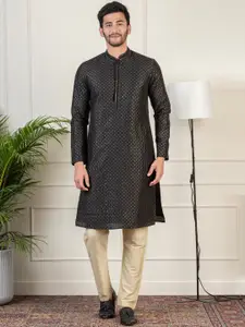 TheEthnic.Co Ethnic Embroidered Sequined Regular Dupion Silk Kurta with Trousers