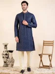 TheEthnic.Co Chevron Embroidered Sequined Regular Kurta with Trousers
