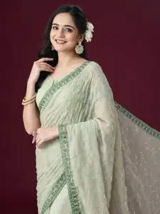 kasee Floral Embroidered Embellished Mirror Work Saree