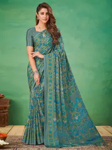 Mitera Floral Poly Crepe Bagru Saree