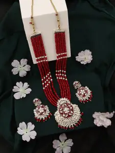 ANIKAS CREATION Gold-Plated Kundan-Studded & Beaded Necklace & Earrings