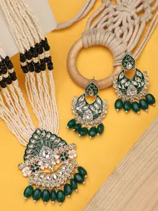 ANIKAS CREATION Gold-Plated CZ-Studded & Beaded Necklace & Earrings