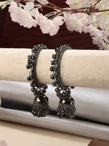 ANIKAS CREATION Set Of 2 Silver-Plated Beaded Jumkha Bangles