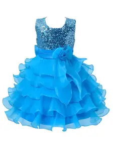 BAESD Ruffles Girls Embellished Satin Fit & Flare Dress