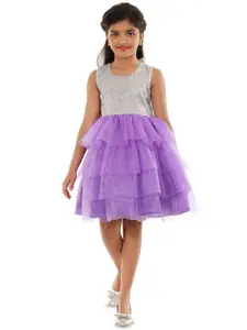 BAESD Girls Satin Round Neck Opaque Fit & Flare Dress Comes With A belt