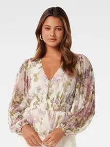 Forever New Sibel Floral Print Puff Sleeves Cinched Waist Top