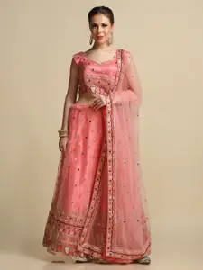 KALINI Embroidered Thread Work Net Semi-Stitched Lehenga & Unstitched Blouse With Dupatta