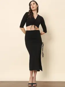 Trend Arrest V-Neck Ruched Crop Top With Skirt Co-Ords