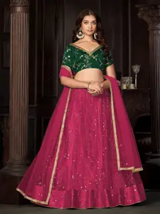 KALINI Embroidered Sequinned Semi-Stitched Lehenga & Unstitched Blouse With Dupatta