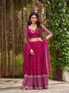 KALINI Embroidered Georgette Semi-Stitched Lehenga & Unstitched Blouse With Dupatta