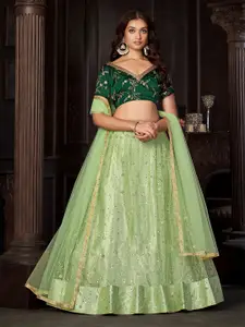 KALINI Embroidered Sequinned Semi-Stitched Lehenga & Unstitched Blouse With Dupatta