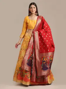 KALINI Woven Design Semi-Stitched Lehenga & Unstitched Blouse With Dupatta