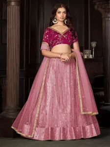 KALINI Embroidered Sequinned Semi-Stitched Lehenga & Unstitched Blouse With Dupatta