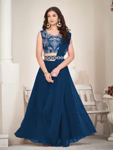 KALINI Embroidered Thread Work Semi-Stitched Lehenga & Unstitched Blouse With Dupatta
