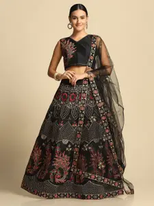 KALINI Embroidered Thread Work Semi-Stitched Lehenga & Unstitched Blouse With Dupatta