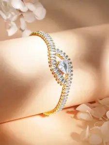 Rubans Voguish Gold-Plated Cubic Zirconia Studded Heart Shaped Link Bracelet