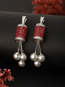 Saraf RS Jewellery Silver Plated Contemporary Cubic Zirconia & Pearl Beaded Drop Earrings