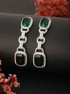 Saraf RS Jewellery Rhodium Plated Contemporary Zircon Drop Earrings