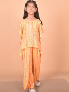 misbis Girls Printed Pure Cotton Kaftan Top With Palazzos