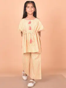 misbis Girls Striped Pure Cotton Top With Palazzos