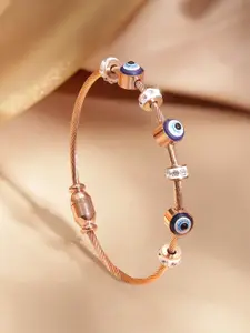 Rubans Voguish Gold-Plated Cubic Zirconia Studded Water-Resistant Evil Eye Charm Bracelet
