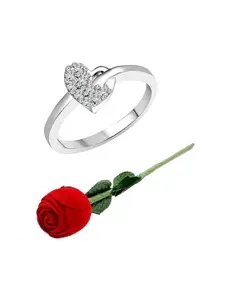 Vighnaharta Rhodium-Plated CZ-Studded Finger Ring With Rose Box