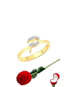 Vighnaharta Gold-Plated Cubic Zirconia Studded Finger Ring With Rose Box