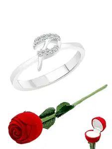 Vighnaharta Rhodium-Plated Cubic Zirconia-Studded & Alphabet P Finger Ring