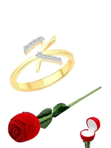 Vighnaharta Gold-Plated Cubic Zirconia Studded Finger Ring With Rose Box