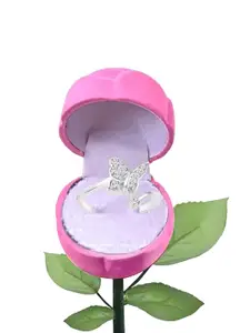 Vighnaharta Rhodium-Plated Cubic Zirconia-Studded Finger Ring With Rose Box