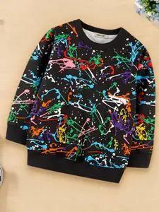 INCLUD Boys Abstract Printed Ribbed Pullover Sweatshirt
