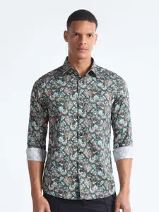 Flying Machine Spread Collar Slim Fit Floral Opaque Printed Cotton Casual Shirt
