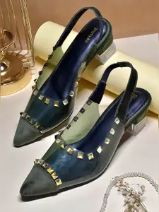 SHRIVAS BY ARCHITA MEHTA Pointed Toe Embellished Block Heeled Pumps
