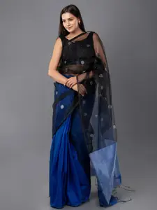 HUTS AND LOOMS Floral Embroidered Silk Cotton Saree