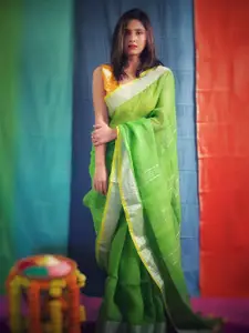 HUTS AND LOOMS Ethnic Solid Pure Linen Saree