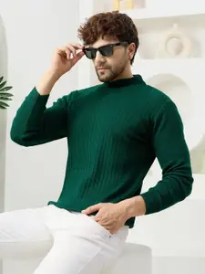 KVETOO Ribbed High Neck Pullover Acrylic Sweater