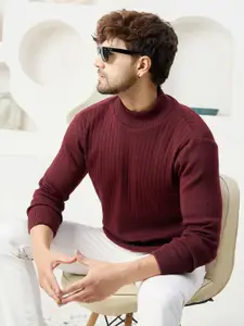 KVETOO Striped Turtle Neck Ribbed Acrylic Pullover