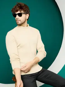 KVETOO High Neck Long Sleeves Striped Pullover