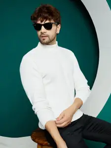 KVETOO High Neck Long Sleeves Striped Pullover