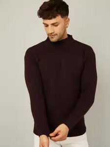 KVETOO Striped Turtle Neck Ribbed Acrylic Pullover