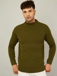KVETOO Striped Turtle Neck Ribbed Acrylic Pullover