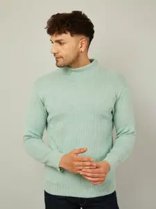 KVETOO Striped Turtle Neck Ribbed Acrylic Pullover