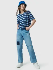 Pepe Jeans Striped Drop-Shoulder Sleeves Casual T-shirt