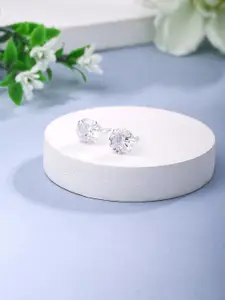 Yellow Chimes 925 Sterling Silver-Plated Artificial Stones-Studded Studs Earrings