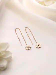 Yellow Chimes Stainless Steel Rose Gold-Plated Floral Threader Drop Earrings